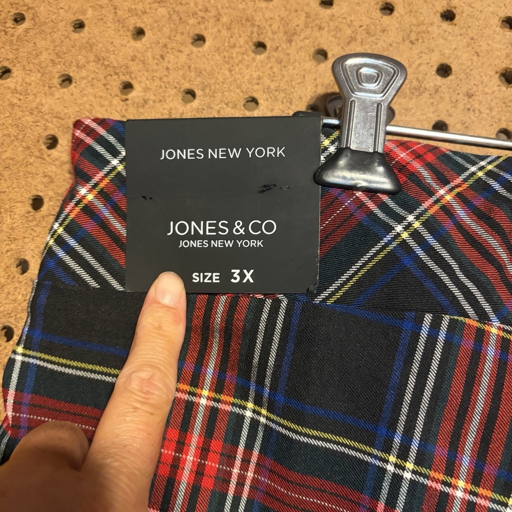 Jones New York Plaid Pants 3X Multicolor Tartan Pull On Stretch Career Holiday - Picture 6 of 8